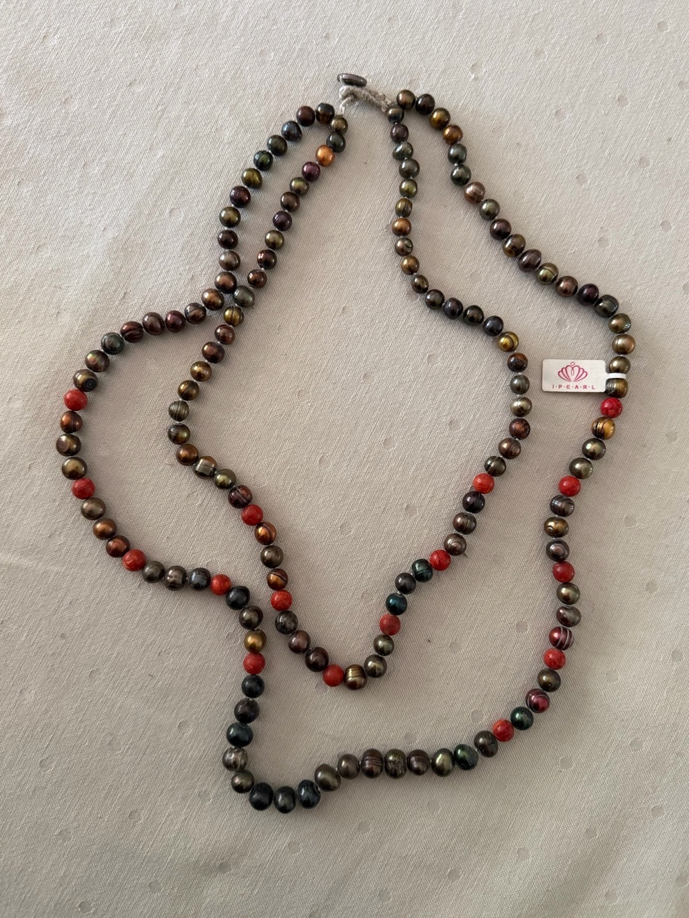 IPEARL Freshwater Pearl & Coral Bead Necklace | Double Strand Statement Jewelry - Picture 3 of 5